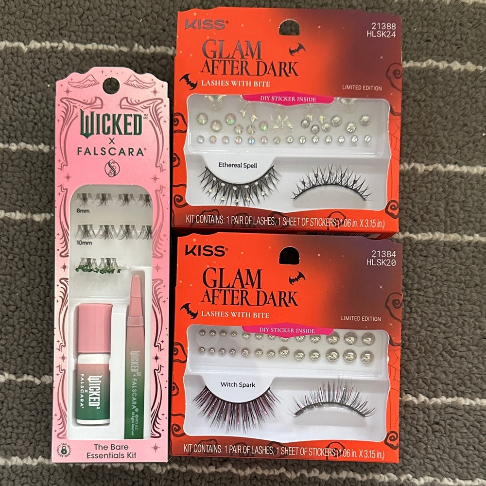 Kiss Glam After Dark False Lashes Duo with Jewel Stickers - Red & Pink Accents